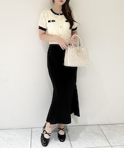 ◎バイカラーケーブルニットカーデ