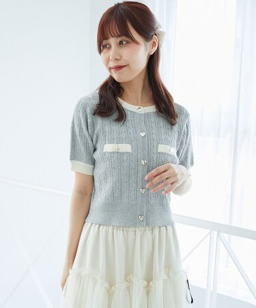 ◎バイカラーケーブルニットカーデ