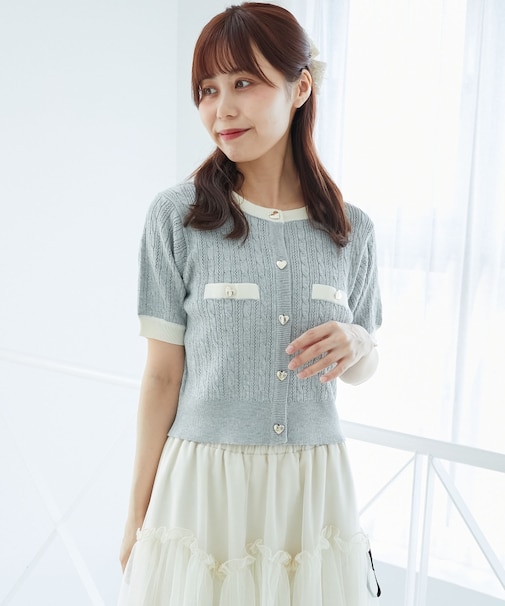 ◎バイカラーケーブルニットカーデ