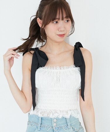配色肩リボンビスチェ
