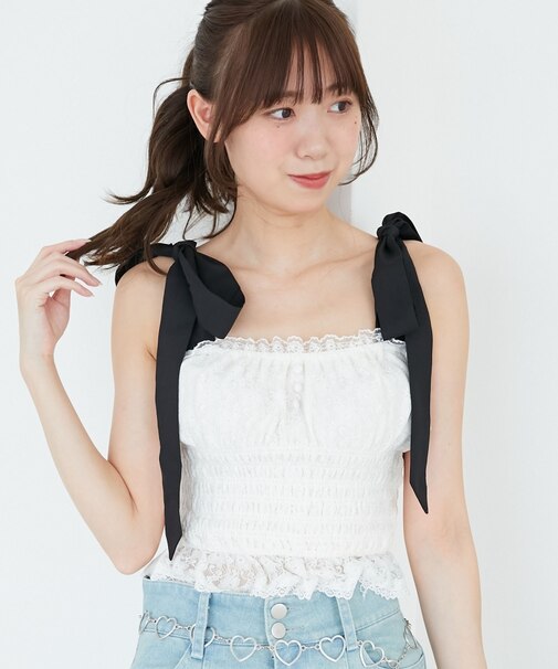 配色肩リボンビスチェ