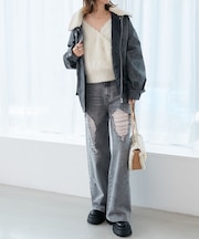 キラキラレースダメージデニム