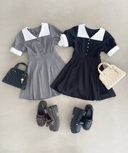 衿配色ミニワンピース