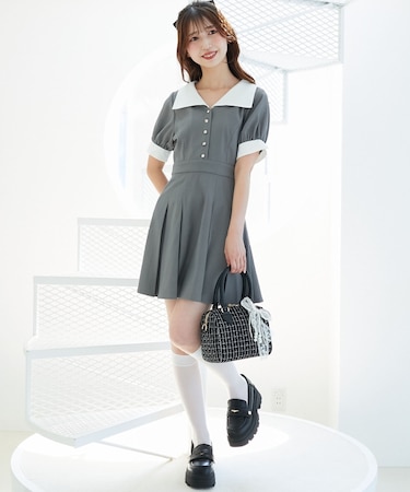 衿配色ミニワンピース