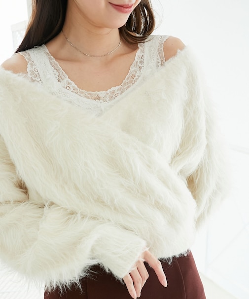 ふわふわカシュクールニット