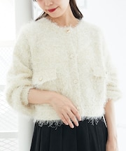 ツイードライククルーカーディガン