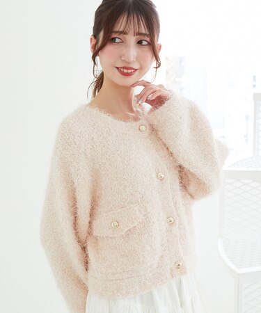 ツイードライククルーカーディガン