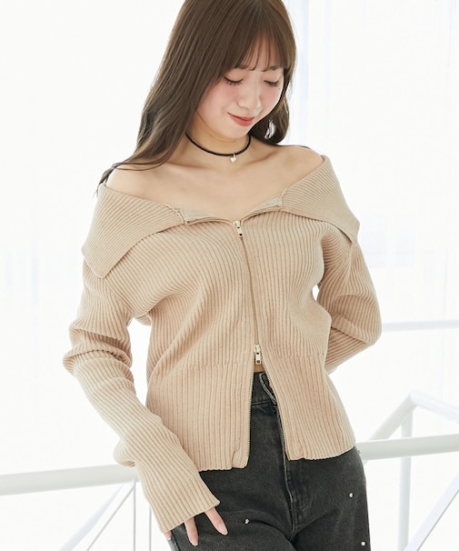 キラキラモールダブルジップニット