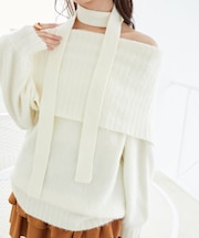 チョーカー付きオフショルミニワンピ