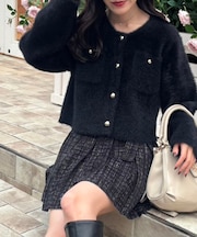 ポケット付きフェザークルーカーデ