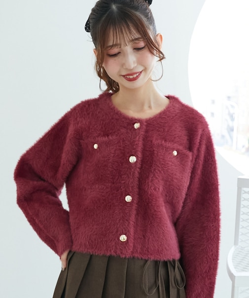 ポケット付きフェザークルーカーデ