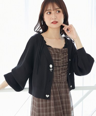 ∞リボンチャームボタンカーディガン