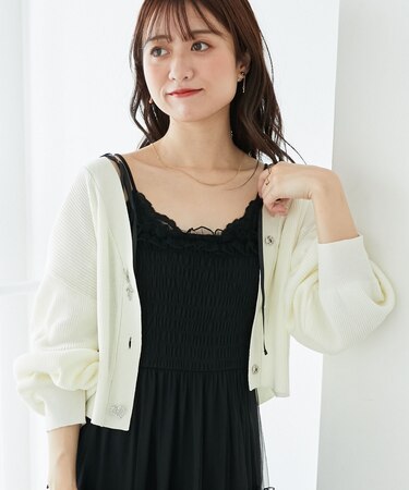 ∞リボンチャームボタンカーディガン