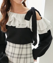 フリルワンショル肩リボンニット