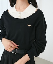 襟付ノースリニットセットオフショルニット