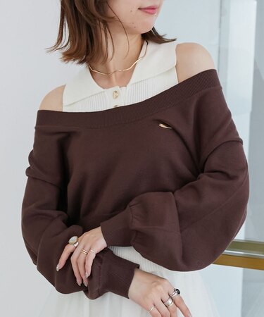 襟付ノースリニットセットオフショルニット