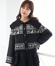 襟付きネコチャンジャカードカーデ