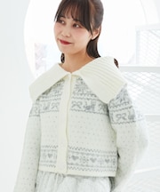 襟付きネコチャンジャカードカーデ