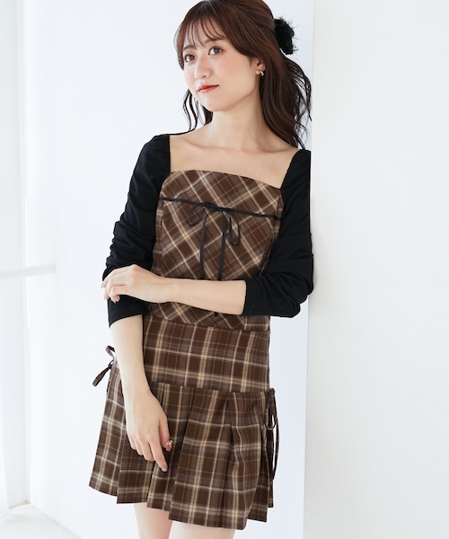 シャギーボレロロングチェックワンピース｜ワンウェイの通販｜&mall