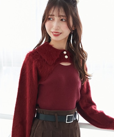 襟付きデコルテオープンニット