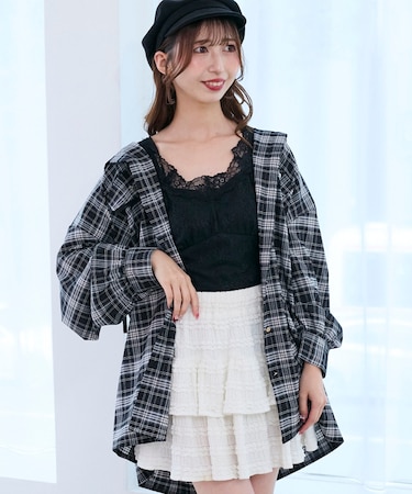 フード付きルーズシャツ