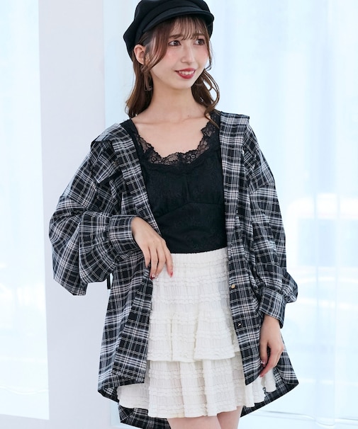 フード付きルーズシャツ
