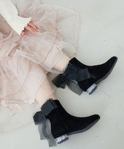 ローヒール取り外しリボンブーツ