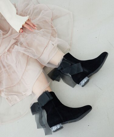 ローヒール取り外しリボンブーツ