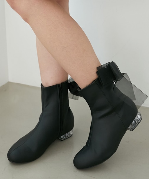 ローヒール取り外しリボンブーツ