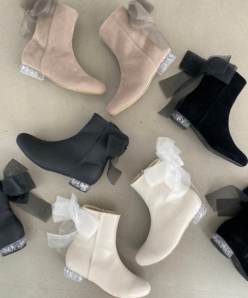 ローヒール取り外しリボンブーツ