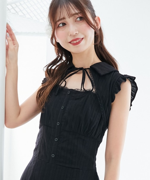 デコルテオープンノースリロングワンピ