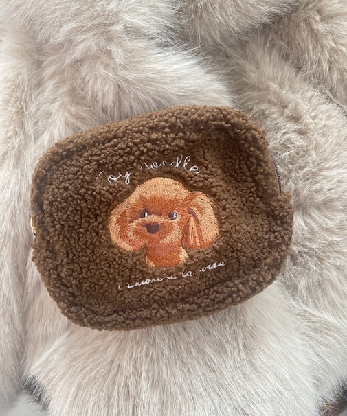 ボア刺繍ポーチ