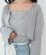 ダイヤ柄ビジューキャミセットカーデ