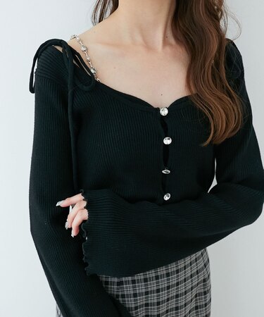 ビジューチェーンキャミセットカーデ