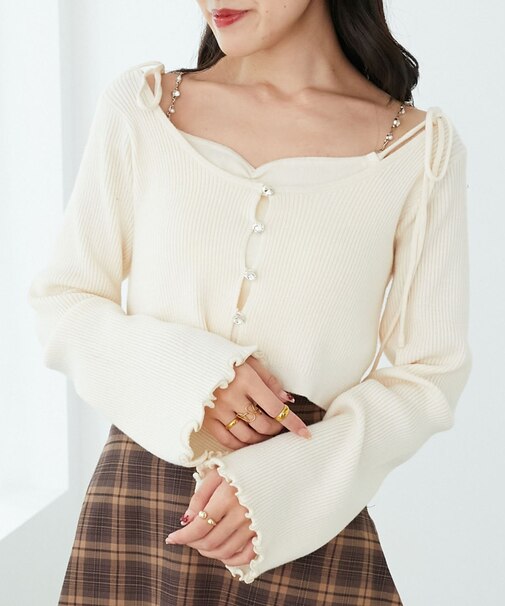 ビジューチェーンキャミセットカーデ