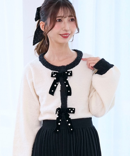 キラキラベロアリボンカーディガン