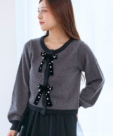 キラキラベロアリボンカーディガン