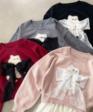 ふわふわLadycatリボンニット