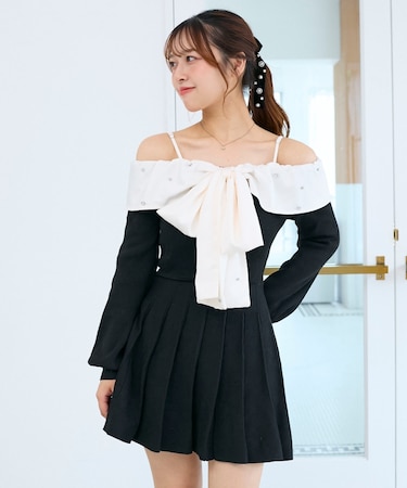 フロントビッグリボンニットミニワンピ