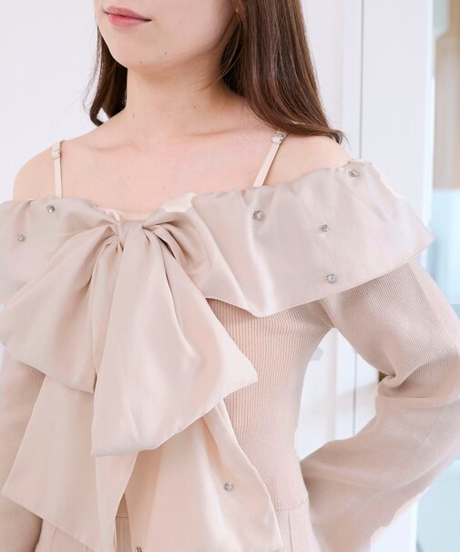 フロントビッグリボンニットミニワンピ