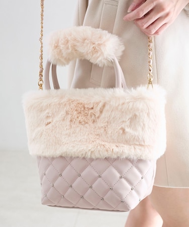 キルティングビジューファーバッグ