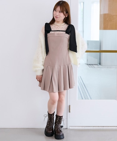 ショルダーリボンミニワンピース