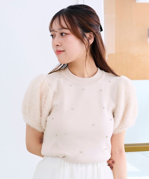 キラキラ袖シャギーニット