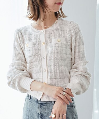 キラキラボタンツイードライクカーデ