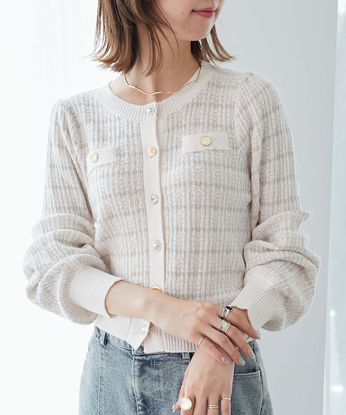 キラキラボタンツイードライクカーデ