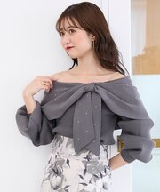 ビジューリボンオフショルニット