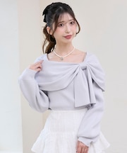 ビジューリボンオフショルニット