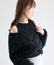 オープンショルダーカシュクールニット