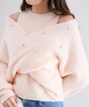 オープンショルダーカシュクールニット