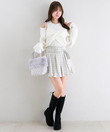 ベルト付きプリーツミニスカパン